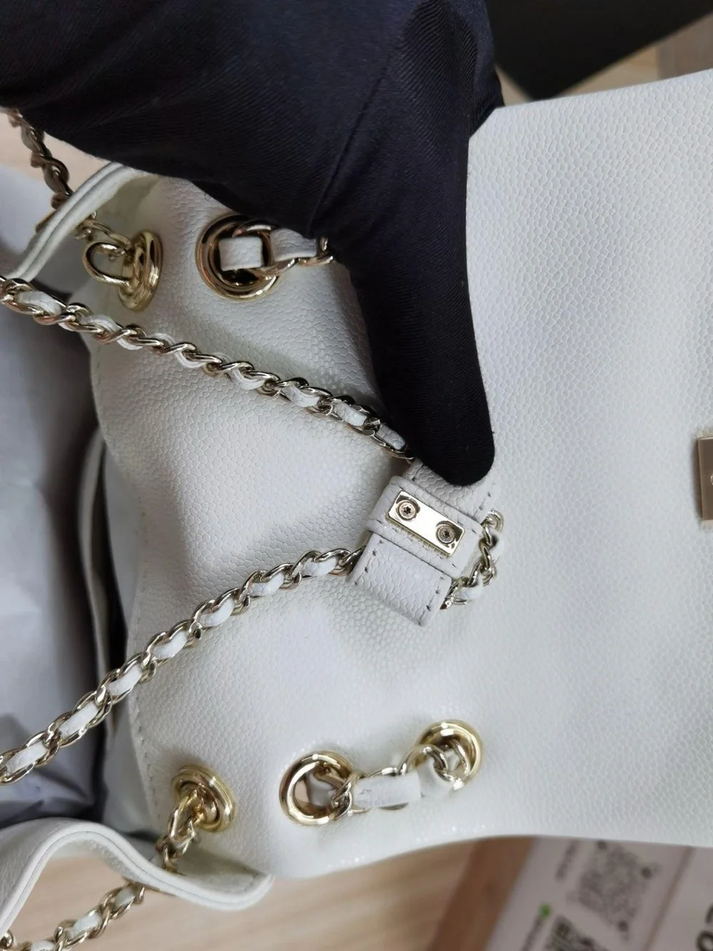 White Quilted Women’s Shoulder Bag with Gold Hardware